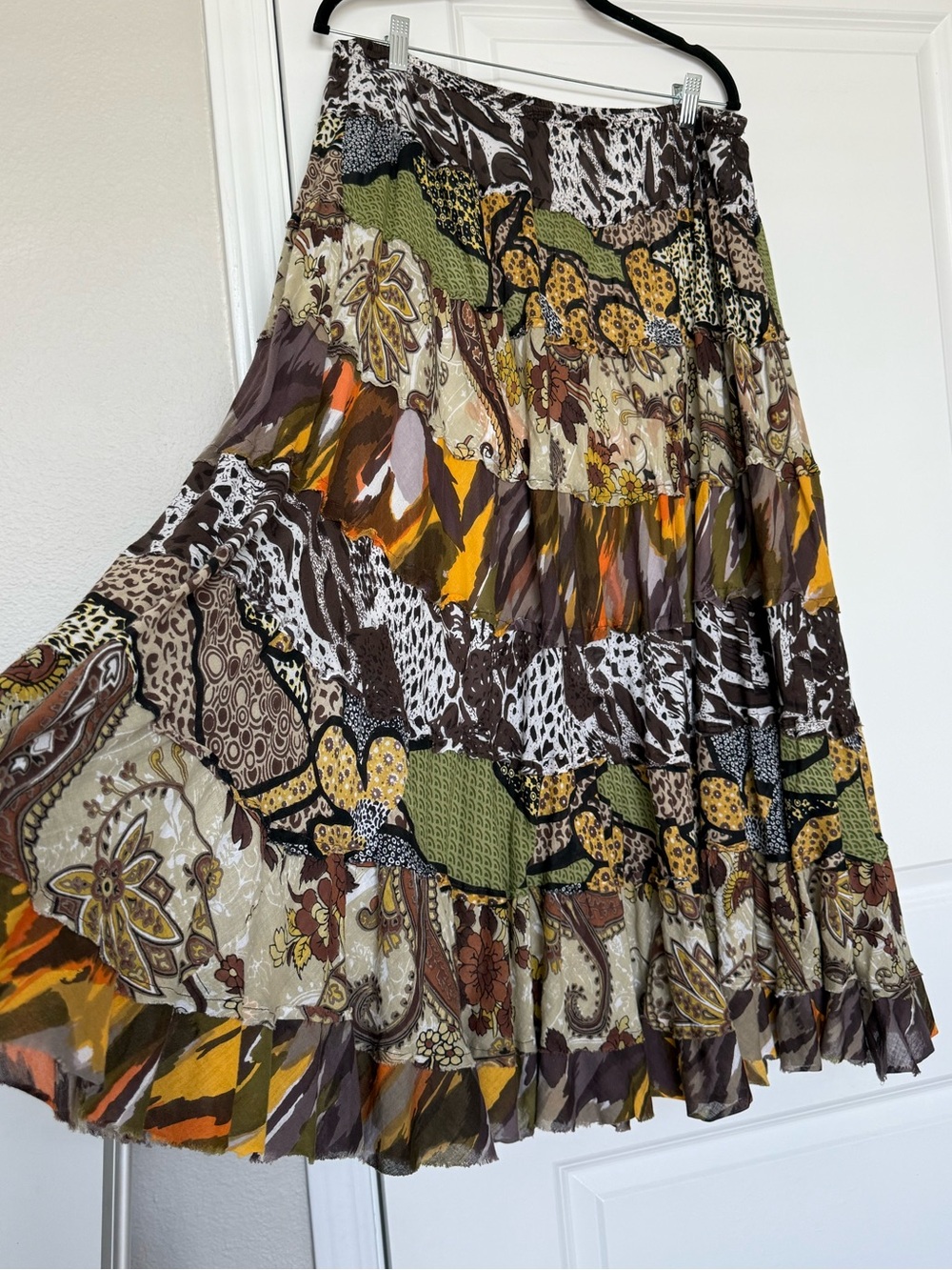 2000s Cato Boho Tiered Maxi Skirt Tuscan Mom Patchwork Paisley Print 14/16W